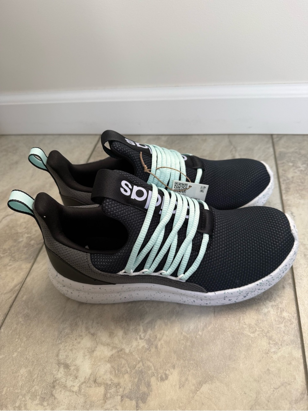 Girls or Women’s adidas Lite Racer Adapt 7.0 K Black with White and Teal Accents